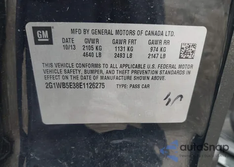 2014 Chevrolet Impala Limited Lt из США, поврежденный, VIN 2G1WB5E38E1126275